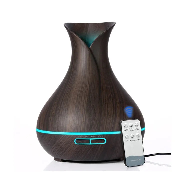 🌿 Diffuseur d’Huiles Essentielles & Humidificateur d’Air – Design Élégant Bois Foncé