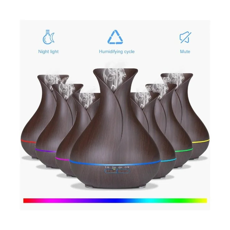 🌿 Diffuseur d’Huiles Essentielles & Humidificateur d’Air – Design Élégant Bois Foncé