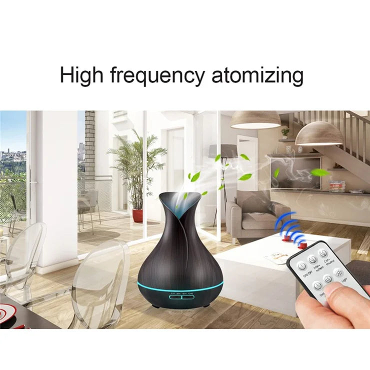 🌿 Diffuseur d’Huiles Essentielles & Humidificateur d’Air – Design Élégant Bois Foncé