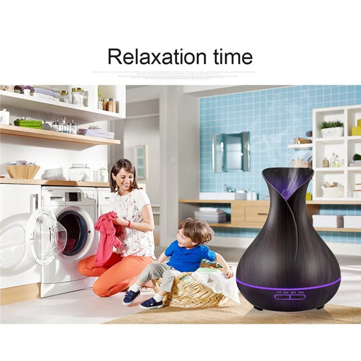 🌿 Diffuseur d’Huiles Essentielles & Humidificateur d’Air – Design Élégant Bois Foncé