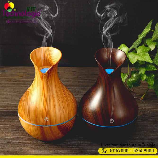 🌿 Diffuseur d’Huiles Essentielles & Humidificateur d’Air – Design Élégant Bois Foncé
