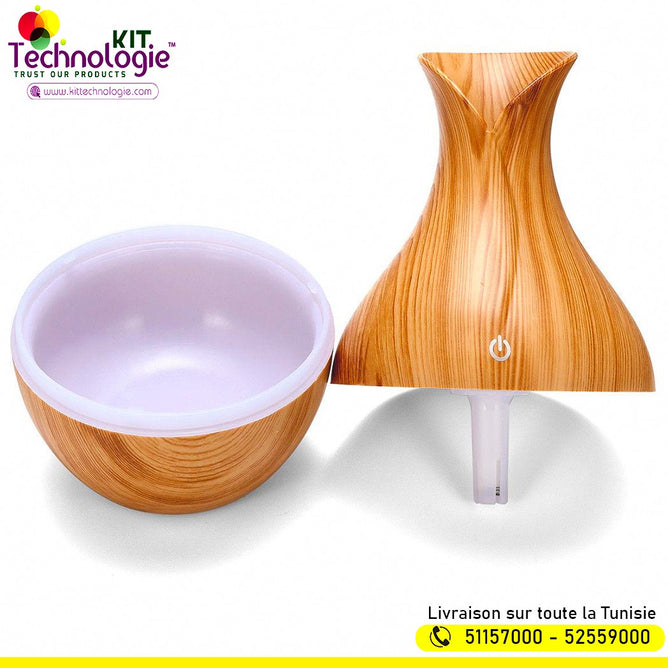 🌿 Diffuseur d’Huiles Essentielles & Humidificateur d’Air – Design Élégant Bois Foncé