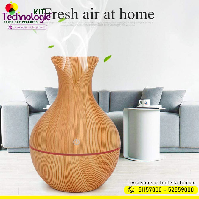 🌿 Diffuseur d’Huiles Essentielles & Humidificateur d’Air – Design Élégant Bois Foncé